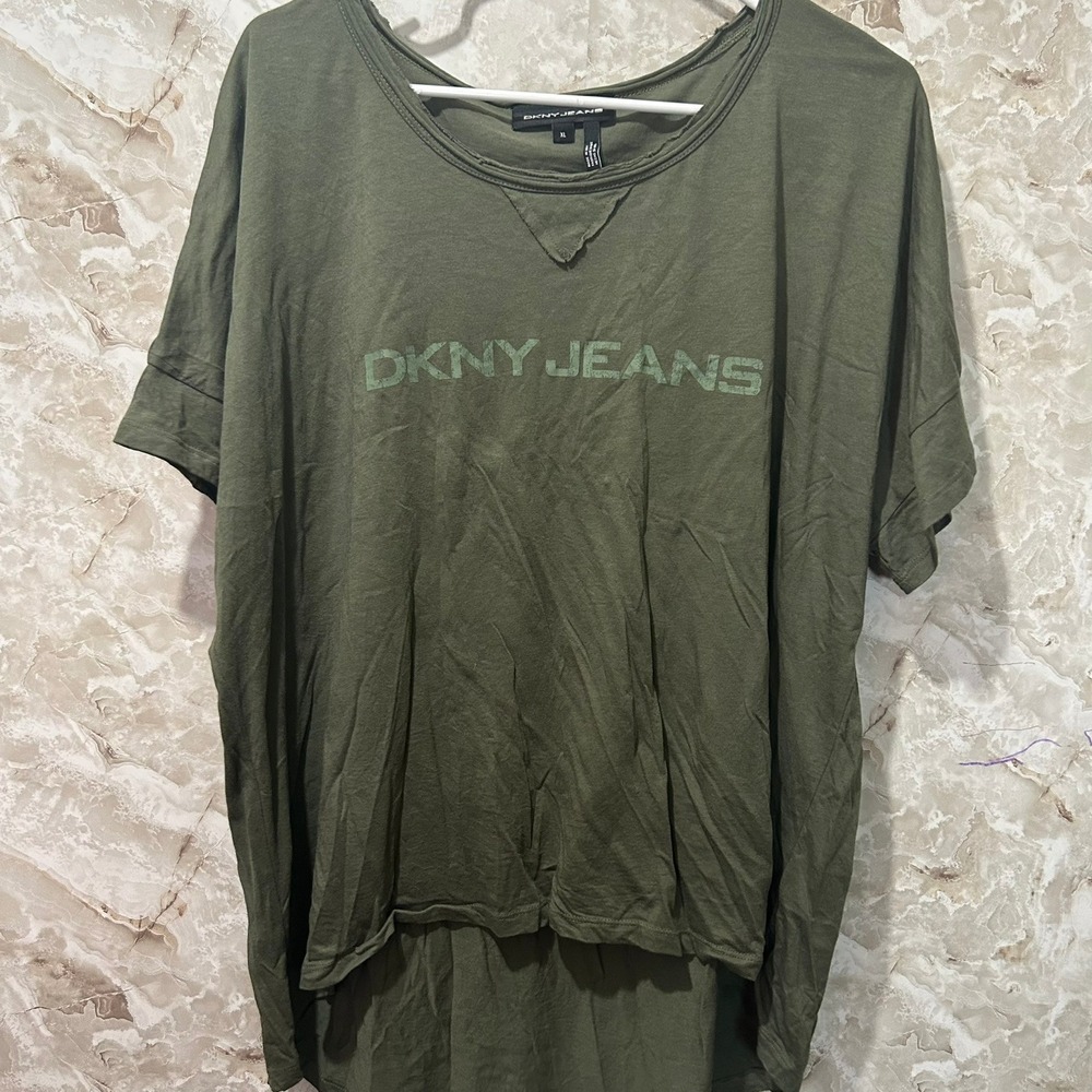 DKNY Jeans Olive Green Hi-Low Hem T-Shirt Relaxed‎ Fit Top XL